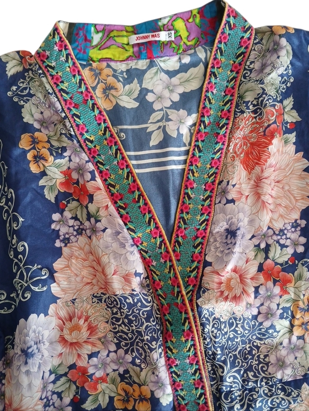 Johnny‎ Was the Blati Silk Floral-Print Kimono Pockets Women XS